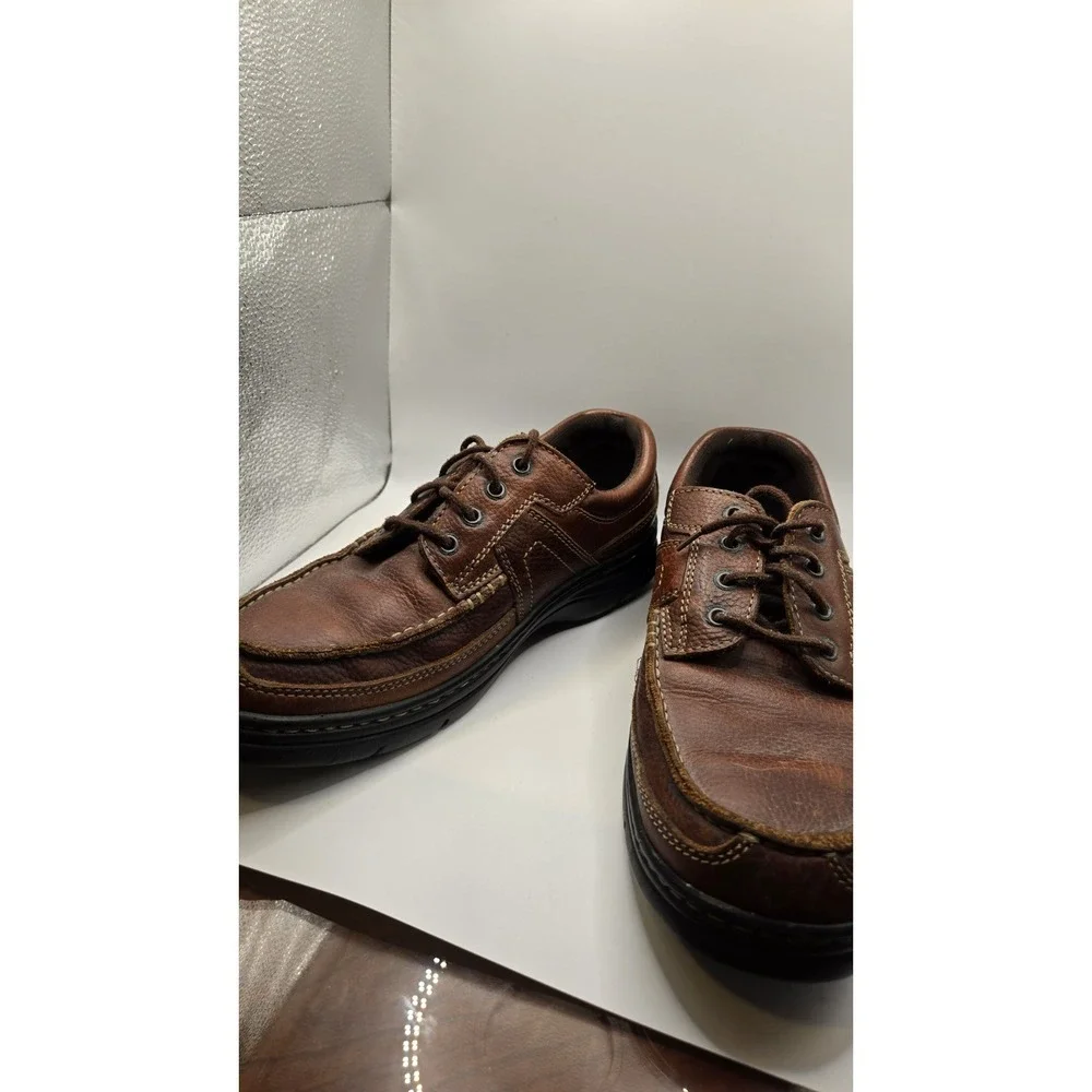 Outland Mens 10.5 Brown Leather Comfort Shoes Moc Toe Casual Work Oxfords